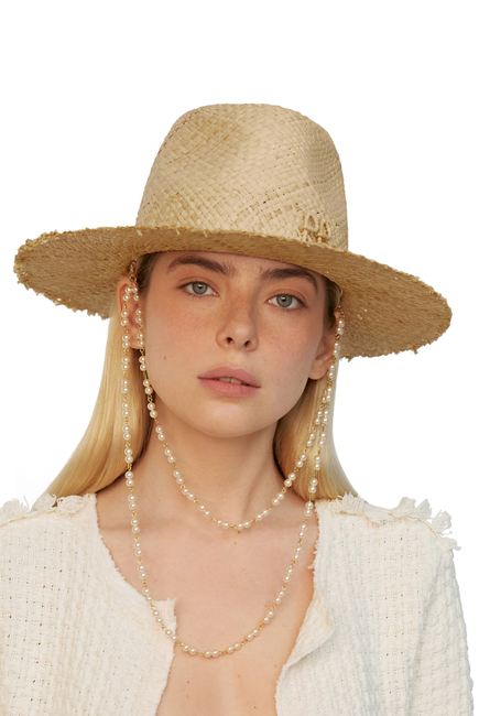Pearl Chain Frayed-Brim Fedora Hat